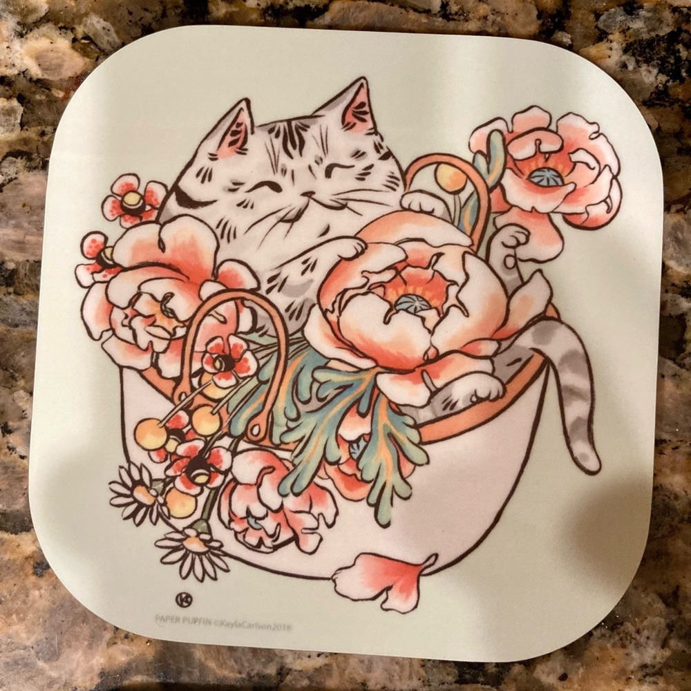Cute Cat and Plant Coasters (set of 4) - Picture 4 of 7